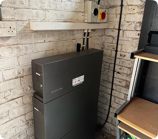 Solar batter storage unit in a room.